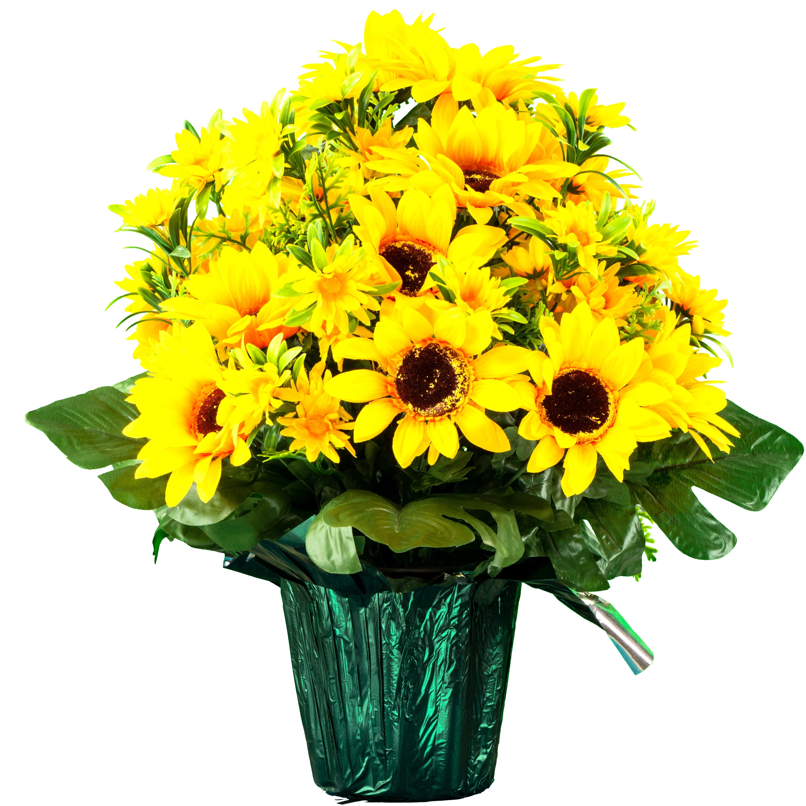 Vase Yellow Bush Memorial Artificial Mini Sunflower Graveside Flower Crem Pots 