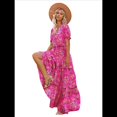 thumbnail image 1 of Vestidos Florales Bohemios Informales de Verano para Mujer, Vestido Maxi de Corta Abullonada con Bolsillos. Rojo M, 1 of 7