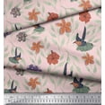 thumbnail image 2 of Soimoi Pink polyester Crepe Fabric Flying Bird & Floral Printed Fabric 1 Yard 42 Inch Wide, 2 of 3