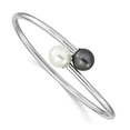 thumbnail image 3 of Sterling Silver Rhodium-plated 10-11mm White Black Imitation Shell Pearl Bangle Bracelet, 3 of 5