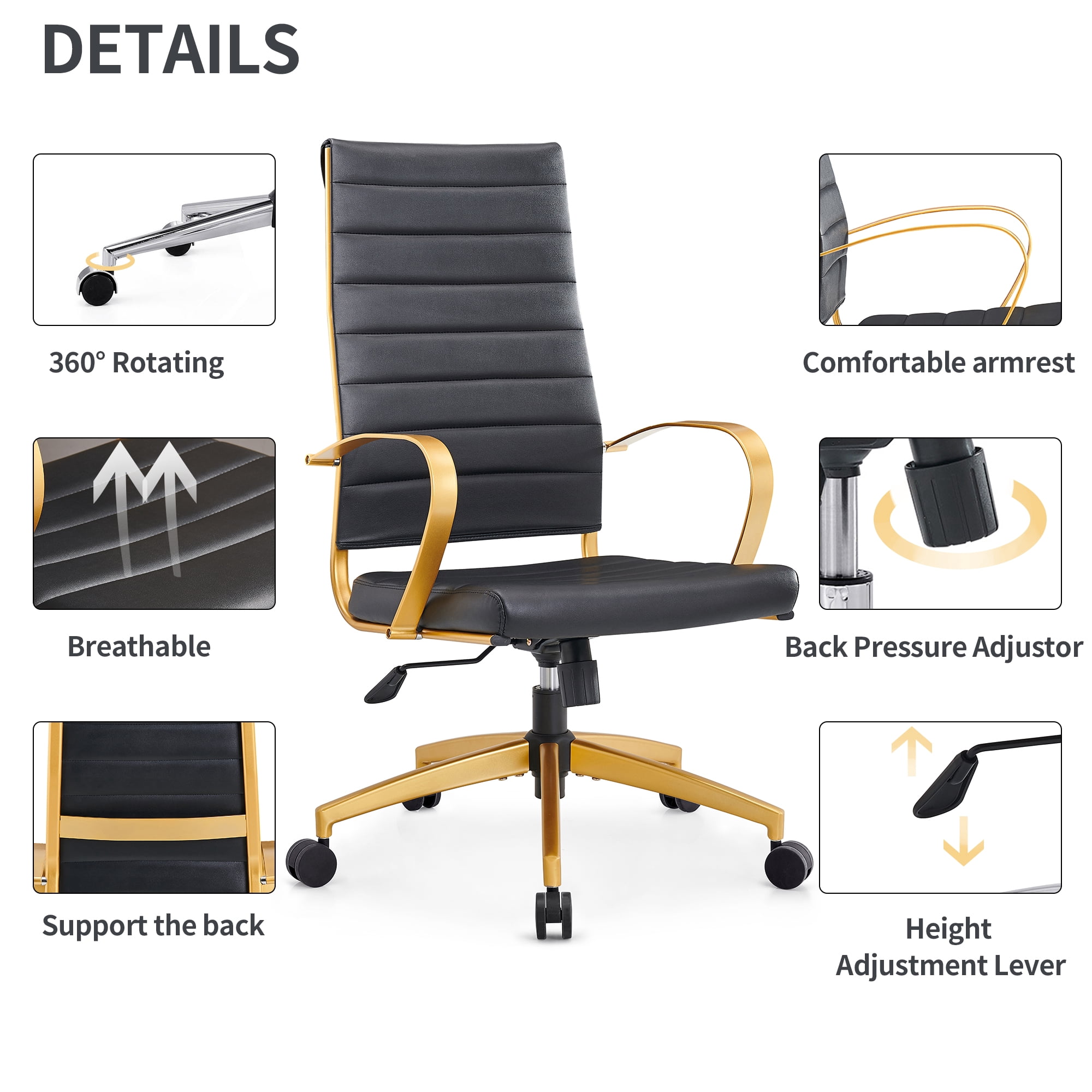 CAROCC High Back Executive Office Chair with Armrest Adjustable Swivel Chair in Durable Vegan Leather Modern Office Chair Ergonomic Desk Chair for Extra Back & Lumbar Support