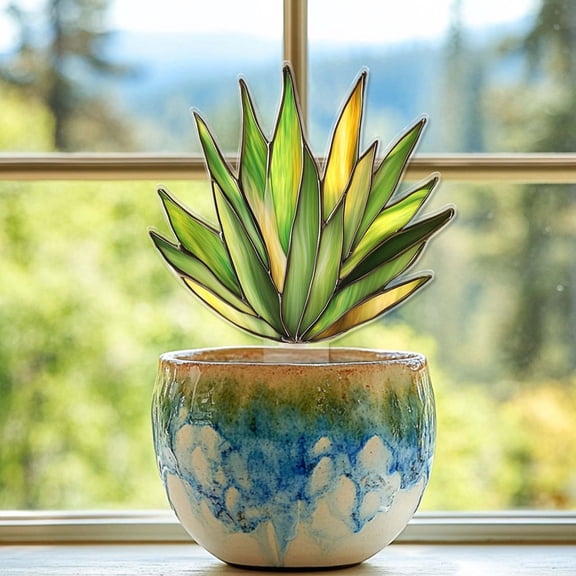 Luoshdecor Cactus Acrylic Potted Plant Stake,Stained Decorative Ornament for Indoor/Outdoor Yard & Lawn Graden