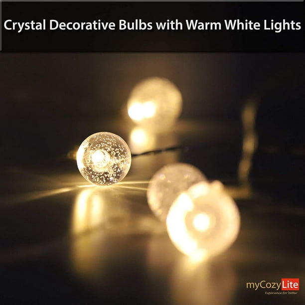 Guirlande lumineuse LED à piles, guirlande lumineuse décorative, 20 globes  de cristal, lumières chaudes, multifonction avec minuterie, pour intérieur  et extérieur, 10 pieds, fil transparent 