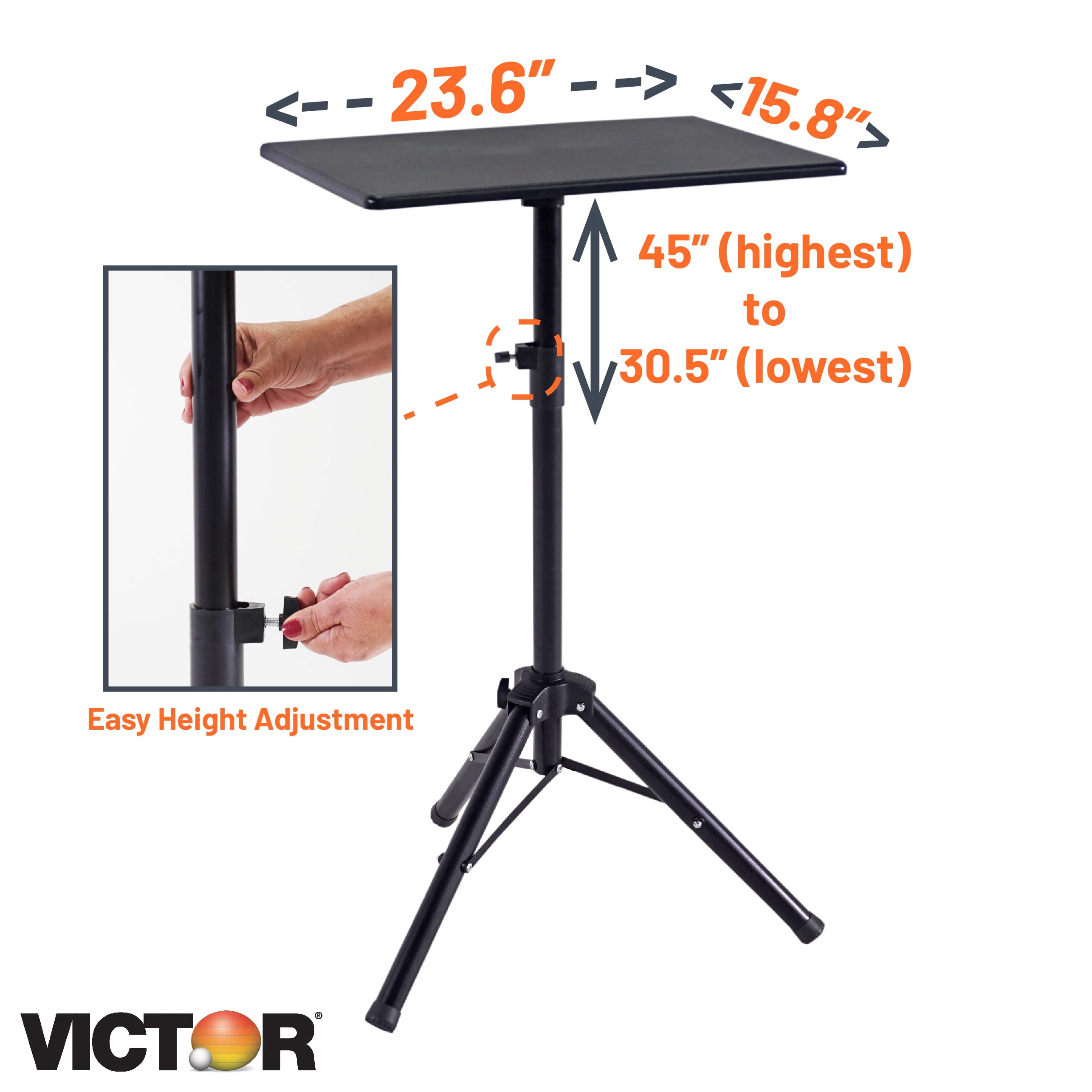 Victor Portable Adjustable Tripod Desk – Mobile Standing Desk, Height Adjustment (30.5" to 45") for Laptops, Projectors, and More – Compact, Lightweight & Stable for Home, Office, or Classroom