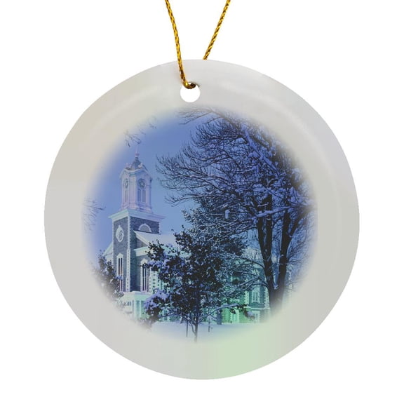 3drose, Mormon Tabernacle in Winter, Logan, Utah - Us45 Ssm0141 - Scott T. Smith, Circle Porcelain Ornament