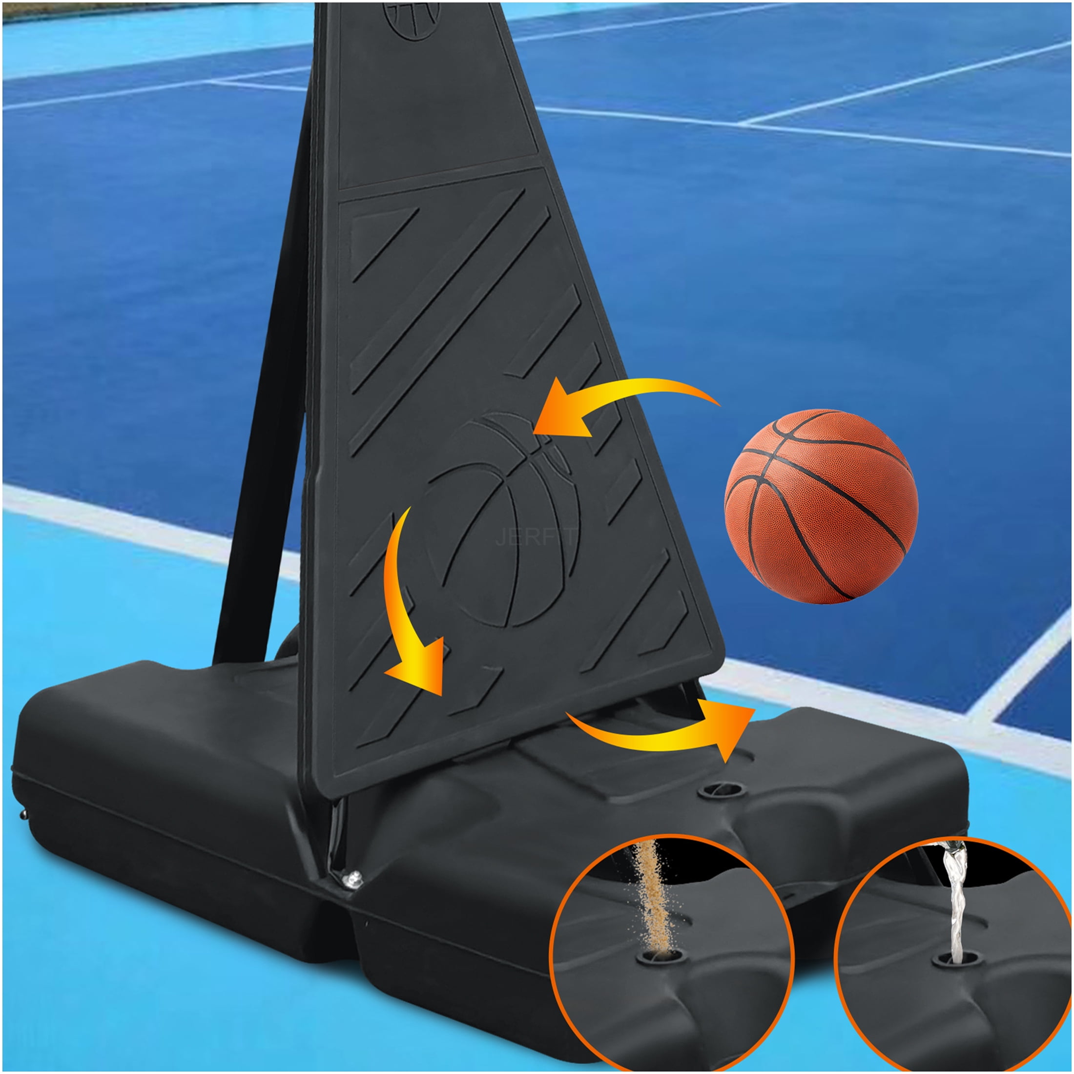 JERFIT Portable Basketball Hoop System with 39" Backboard, Adjustable Height 8-10 ft, Rebound Board, Wheels for Indoor Outdoor Use, Youth & Adults