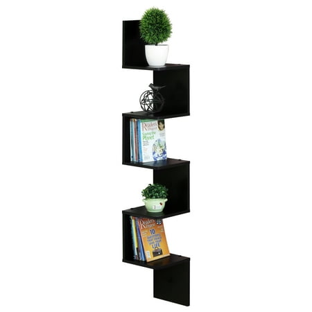 - Furinno 5 Tier Wall Mount Floating Corner Square Shelf, Espresso FR16123EX