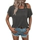 thumbnail image 1 of Tops de manga corta con hombros descubiertos para mujer, moda de verano, Color puro suelto, correas dobles, camisas informales con hombros descubiertos para mujer, gris oscuro L, 1 of 6