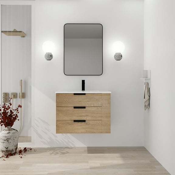 3 Floors Floating Bathroom Vanity with Sink 30" Bathroom Sink Vanity Combo Single Wall Mounted Maple Vanity with Drawers