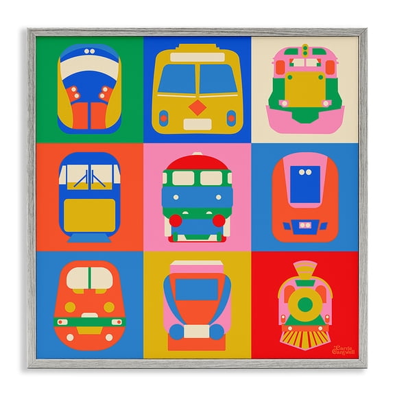 Stupell Industries Modern Various Bold Vehicles Gray Framed Giclee Art, 24 x 24, by Carrie Cantwell