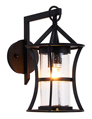 EERU Waterproof Outdoor Wall Sconces Light Fixtures Exterior Wall Lantern  Outside House Lamps Black Metal With Clear Seeded Glass, Perfect For 