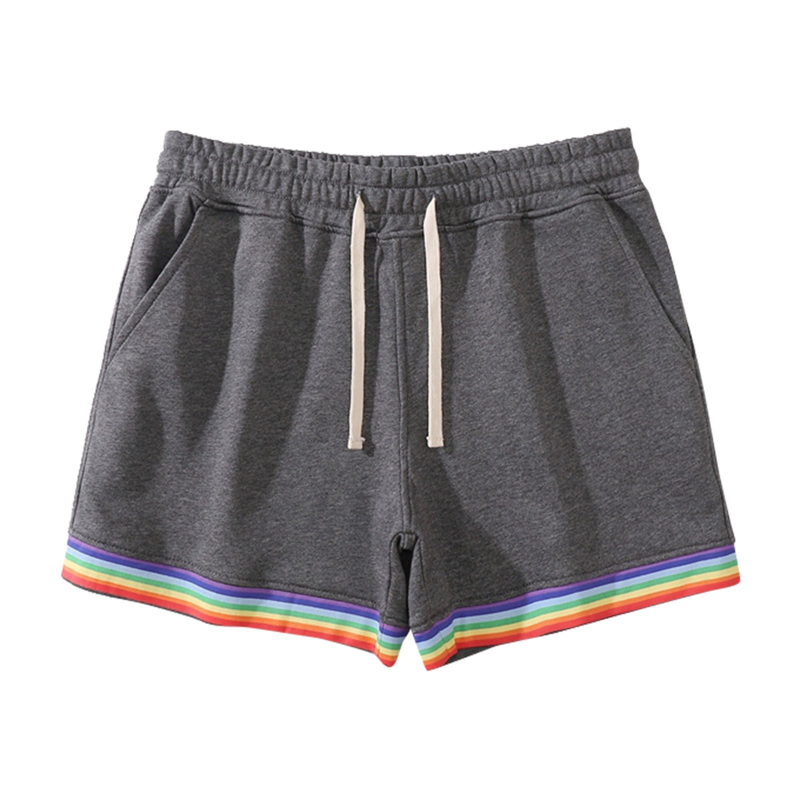 CHANGMOO Male Summer Solid Color Rainbow Pants Pocket Drawstring Loose Casual Sports Running Straight Shorts Beach Pants