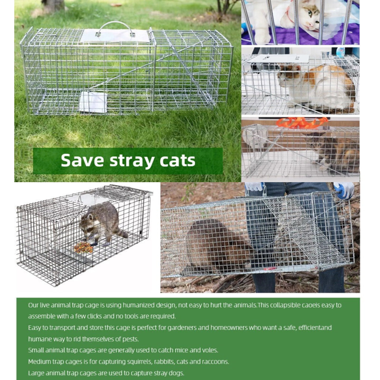 Humane Cat Trap for Stray Cats 24x8x7 Live Animal Trap Live Traps for  Cats Racoon Possum Rabbit Squirrel Mouse Small Animal Trap Outdoor Indoor