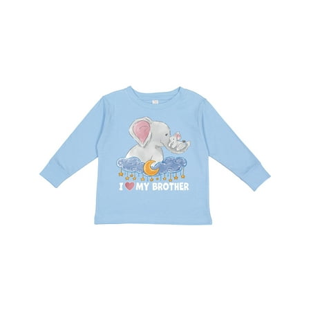 

Inktastic I Love My Brother Cute Elephants with Moon and Stars Boys or Girls Long Sleeve Toddler T-Shirt