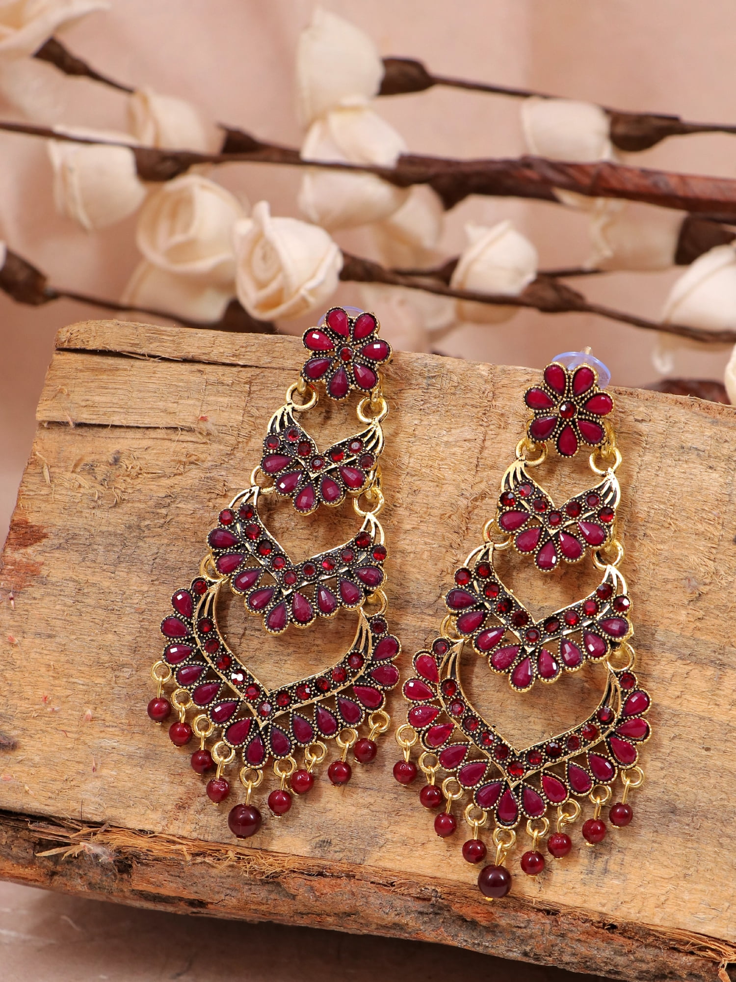 Buy I Jewels Maroon Contemporary Drop Earrings - Earrings for Women  15598852 | Myntra