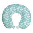 thumbnail image 1 of Flower Travel Pillow Neck Rest, Romantic Simple Floral Design Pastel Pattern with Swirling Roses Print, Memory Foam Traveling Accessory Airplane and Car, 12", Pale Turquoise and White, by Ambesonne, 1 of 2