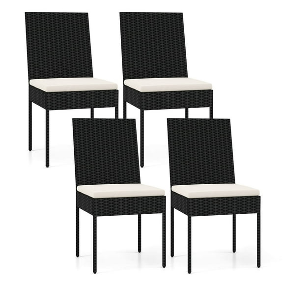 Costway PE Wicker Patio Chairs Set of 4 Outdoor Dining Chairs with Cushions Off-White