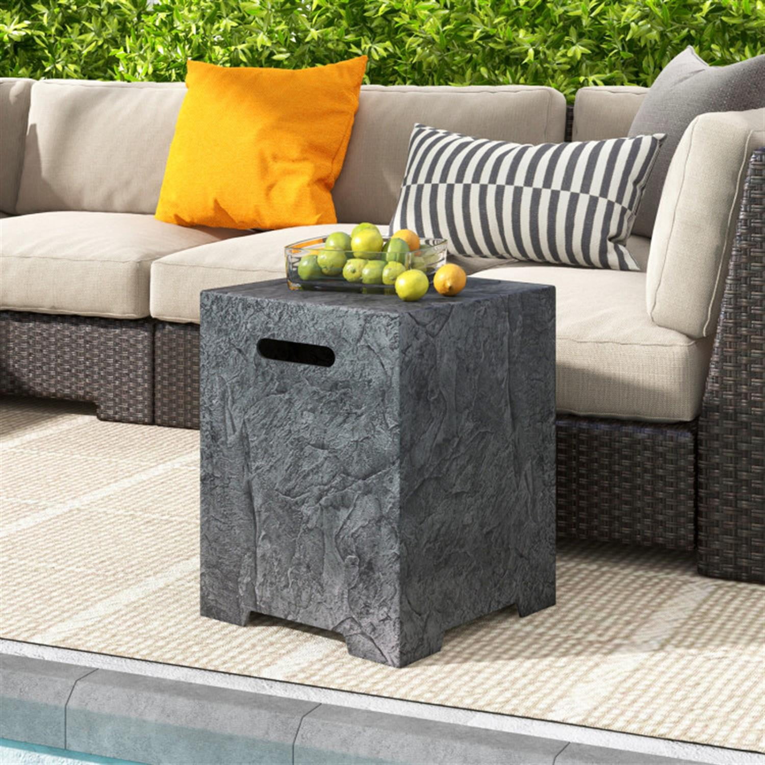 Demi Bonn Propane Tank Cover Table with Hideaway Tank Holder and Lava Rocks, 50 000 BTU Fire Pit Table Set, Gray