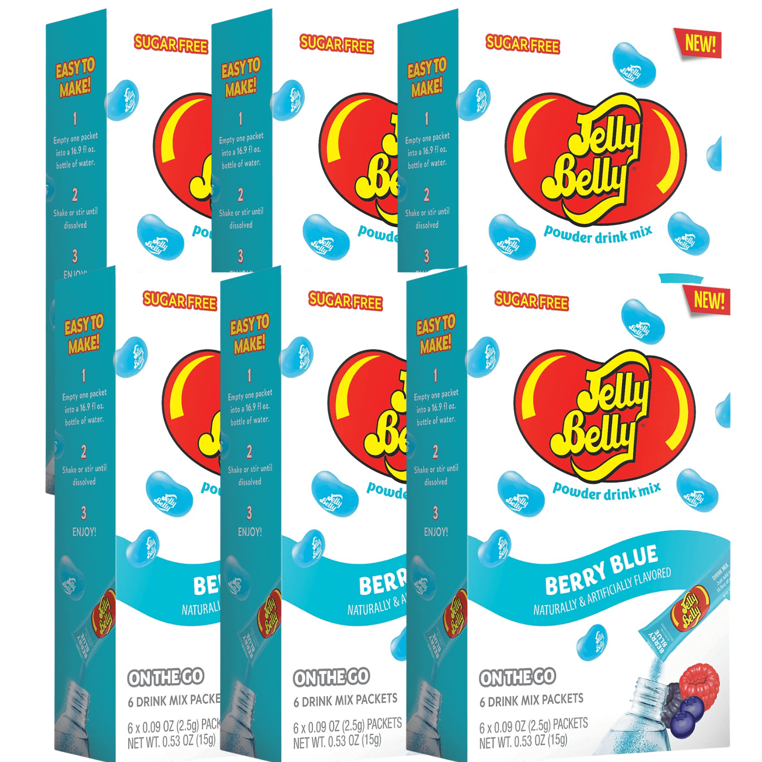 Jelly Belly, Berry Blue Powder Drink Mix (6 boxes, 36 sticks) Sugar