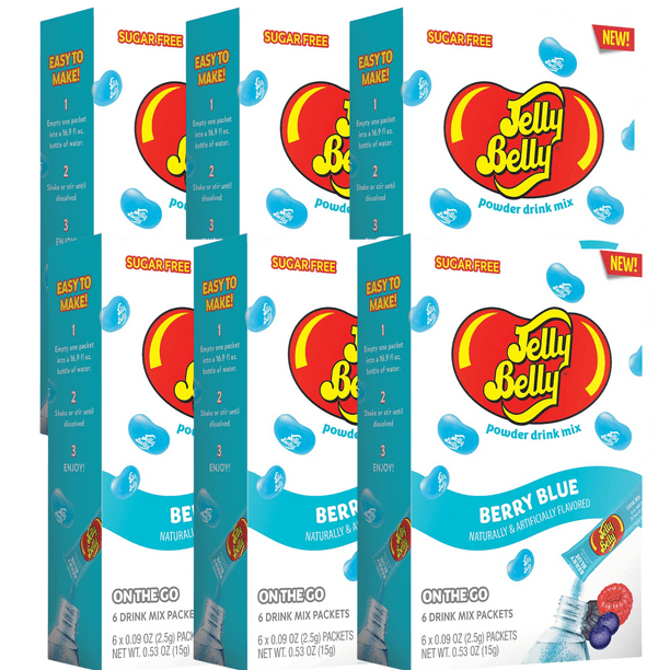 Jelly Belly, Berry Blue Powder Drink Mix (6 boxes, 36 sticks) Sugar