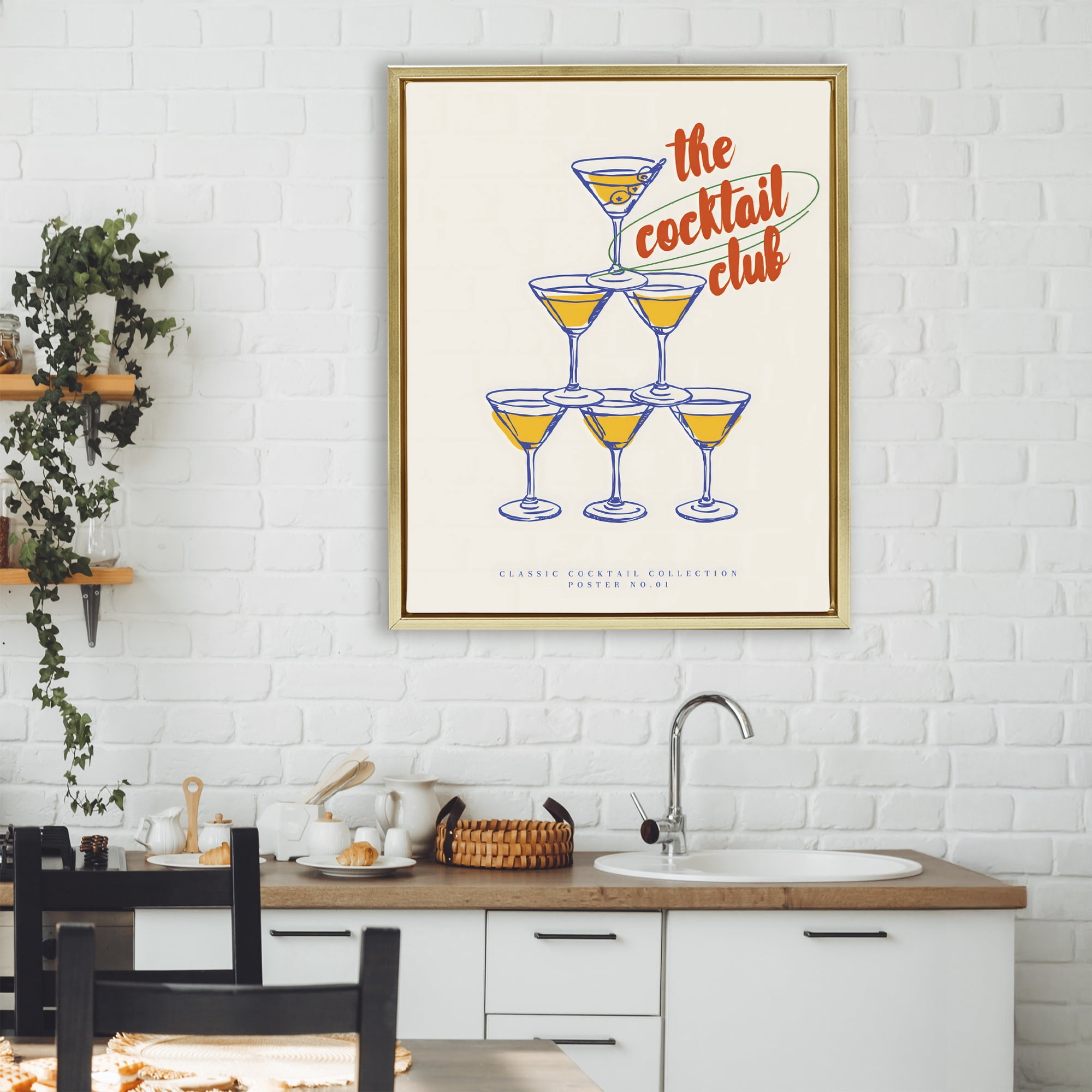 Stupell Industries Tower Toast Cocktail Club Gold Framed Floater Canvas Wall Art, design by The Prints Vibe