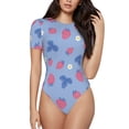 thumbnail image 2 of Goofa Strawberry And Flowers Printed Women Rash Guard Short Sleeve,Tummy control Swimsuit Surfing Swimsuit Bathing Suit One Piece Swimsuit UPF 50-Small, 2 of 9