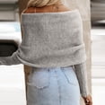 thumbnail image 4 of dGslk Womens Off Shoulder Sweater Wrap Knit Pullover Long Sleeve Casual Loose Fit Top for Autumn Winter Layering Style Light Gray L, 4 of 7