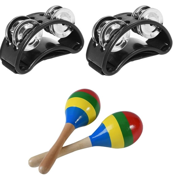 4pcs Foot Tambourine with Adjustable Strap Percussion Instrument