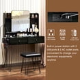thumbnail image 4 of TC-HOMENY Makeup Vanity Table Set with Power Station, Dressing Table w/ Mirror & 2 Drawers, Vanity Desk for Bedroom, dressing room, Black, 4 of 10