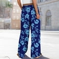thumbnail image 4 of Sakmal Palazzo Pants for Women Flowy Work Wide Leg Summer Floral Blue High Waisted Full Length Pants with Pockets, 4 of 8