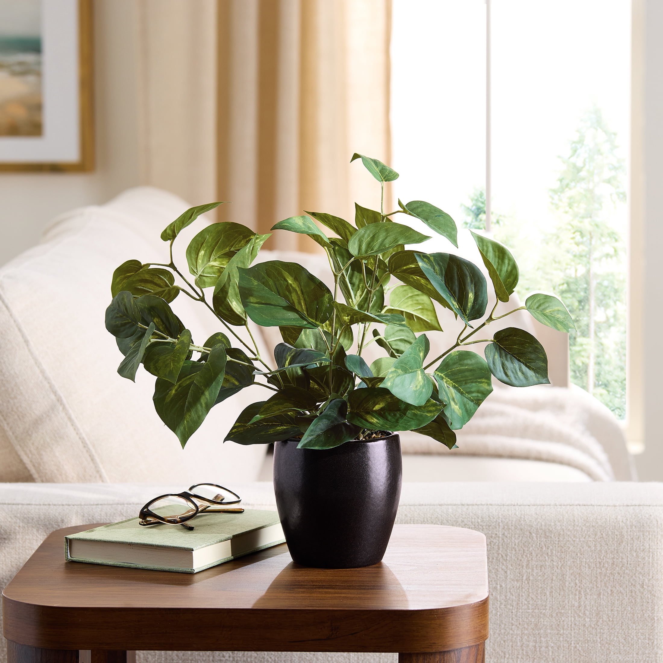 Better Homes & Gardens Artificial Dieffenbachia in Dark Brown Ceramic Planter, 12 in
