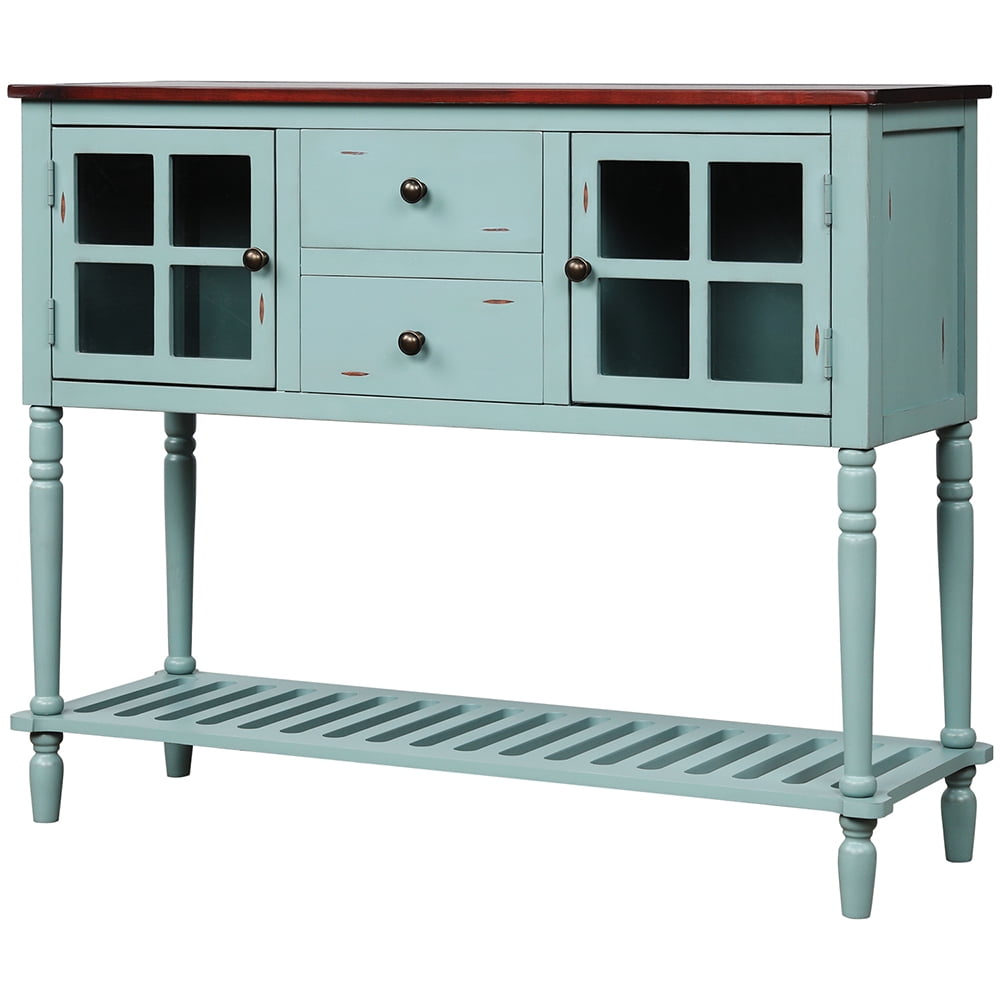 Lowestbest Sideboard Console Table, Entryway Accent Sofa Table with Bottom Shelf, Glass Buffet Storage Cabinet for Living Room, Blue Lowestbest Sideboard Console Table, Entryway Accent Sofa Table with Bottom Shelf, Glass Buffet Storage Cabinet for Living Room, Blue