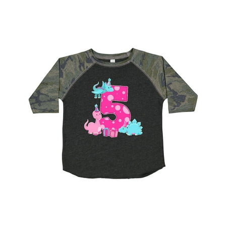 

Inktastic Fifth Birthday Dinosaur Party in Pink Gift Toddler Toddler Girl T-Shirt