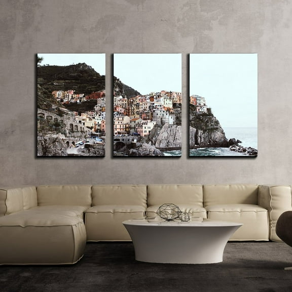 wall26 - 3 Piece Canvas Wall Art - Beautiful Landscape/Scenery of Panorama View Over a Cinque Terre Village - Modern Home Art Stretched and Framed Ready to Hang - 24"x36"x3 Panels