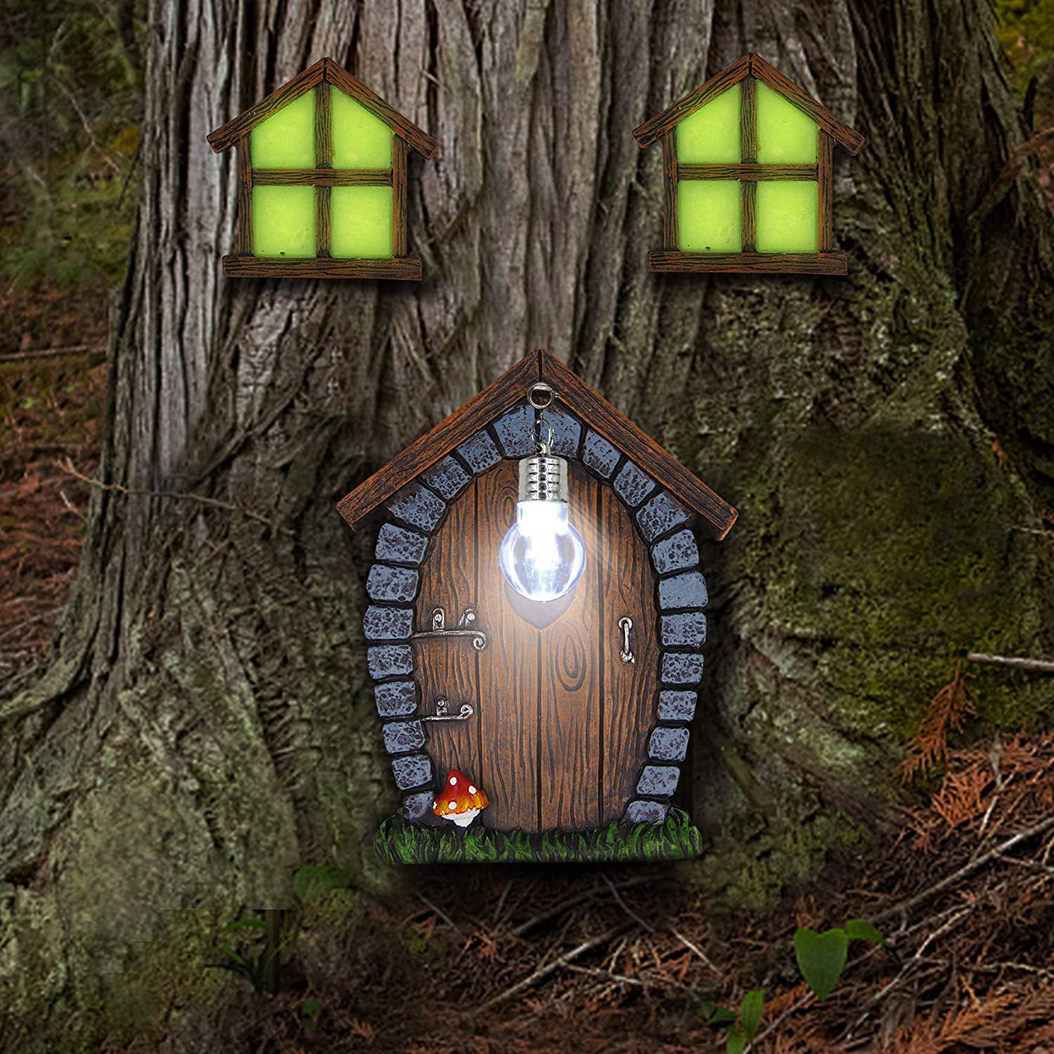 A, 1PC EDGY Fairy Garden Door Accessories Miniature Gnome Fairy House Window Doors for Trees Outdoor Tree Decoration Garden Accessories Mini Fairy Garden Sculpture Lawn Ornaments for Tree Decor 