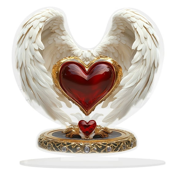 Preciosa decoración de ángel con corazón rojo, con detalles finos y elegantes, envuelta en elegante estilo boho, material acrílico, 1 unidad