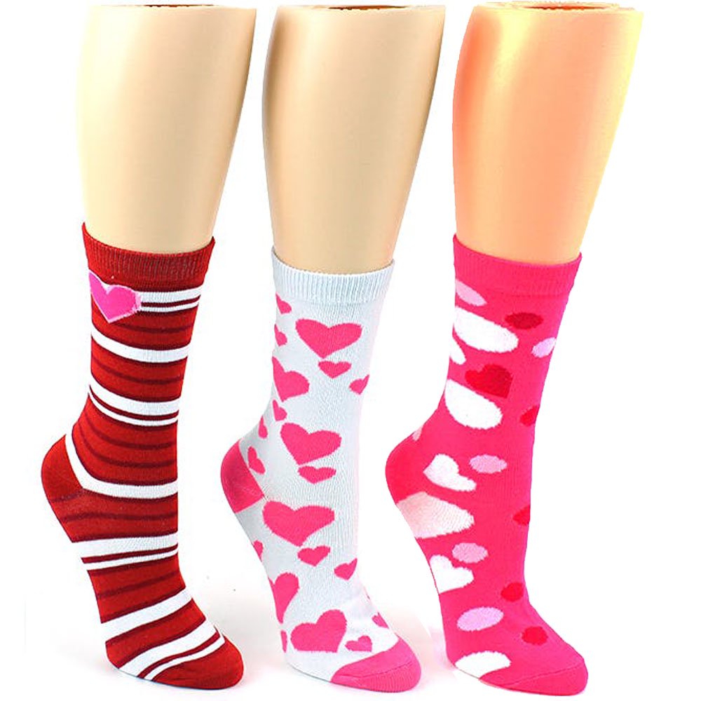 Goodyezz 3 Pairs Valentine's Day Socks Ladies Heart Crew Socks