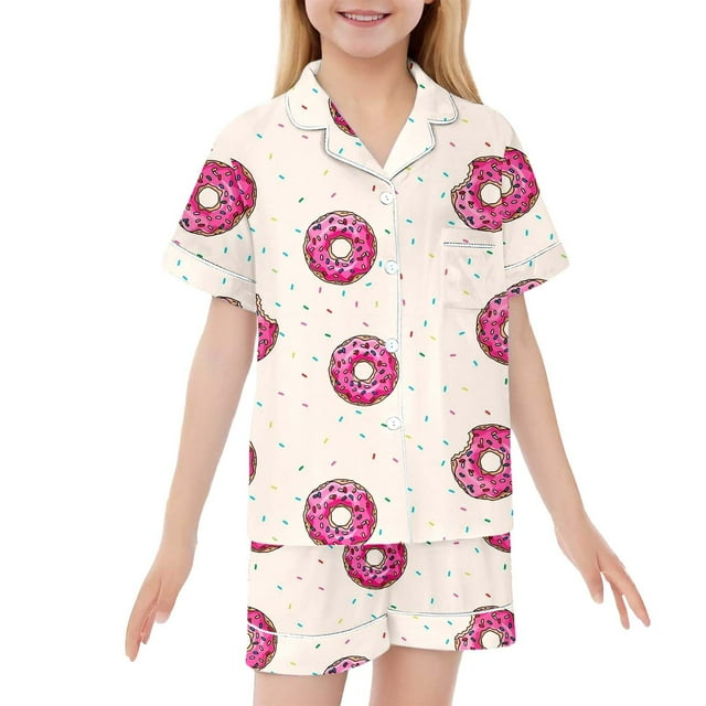 Pyjama en Satin pour Garçon à Imprimé Manches Courtes Ensemble de Pyjama pour Enfants à Boutons Pjs Tenue de Nuit Pyjamas Mignons pour Filles Garçons Mode Filles