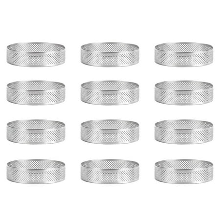 

12 Pack Stainless Steel Tart Rings Perforated Cake Mousse Ring Cake Ring Mold Round Cake Baking Tools 6cm