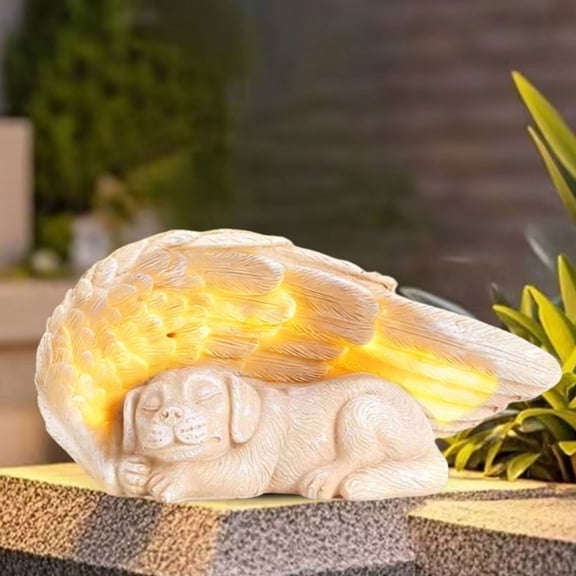Yunuuuoa Solar Powered Garden Statue Outdoor Decor Memorial Pet Sculpture Angel Wing Dog Figurine for Yard Lawn Art Home Garden Gift
