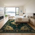 thumbnail image 3 of ODIKA 9'x12' Dark Green Boho Vintage Cottagecore Witchy Washable Area Rug Moody Style Medallion Worn Frame Ornate Symmetric Motif Non-Shedding, Easy Care for Master Suite, California King, Under Bed, 3 of 7