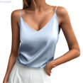thumbnail image 2 of Huanglei Womens's Basic vest Spaghetti Strap V Neck Relaxed Fit Satin Going Out Basic Camisole (Blue, Large), 2 of 6