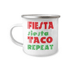 Taco Lover Coffee Mug, Fiesta Siesta Taco Repeat -12 Oz Stainless Steel Enamel Finish White Camper Coffee Mug