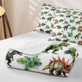 thumbnail image 4 of Homewish Wild Dino Quilt Full,Green Jungle Leaves Full Bedspread Sets,3 Pieces, 4 of 7