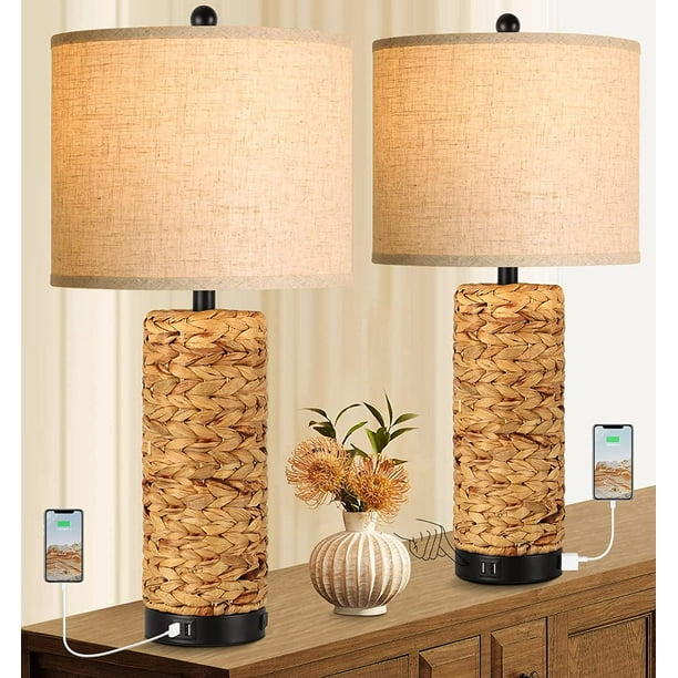 Hamucd 26'' Tall Coastal Seagrass Farmhouse Touch Table Lamps Set of 2
