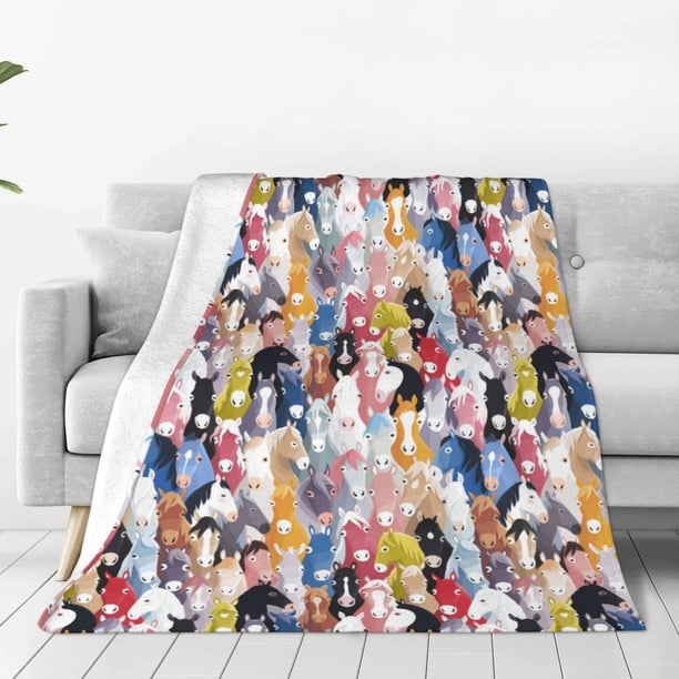 Fotbe Colourful Horses Manta de Franela Acolchonada con Estampado, Súper Suave y Esponjosa, Extra Grande para Sofá, Cama, Uso Todo el Año-60"x50"