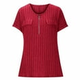 thumbnail image 4 of NuoCaiYun Womens Short Sleeve Zip Up V Neck T Shirts Ribbed Knit Tunic Tops Summer Casual Loose Fit Blouses Solid Color with Pocket, 4 of 6