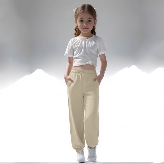 Teen Girls Joggers Soft French Terry Elastic Waist Cuffed Ankle Sweatpants for School Sports Daily Wear, 3-14Y