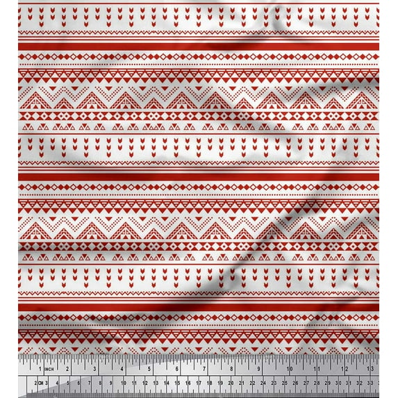 Soimoi Red polyester Crepe Fabric Aztec Geometric Decor Fabric Printed Yard 52 Inch Wide