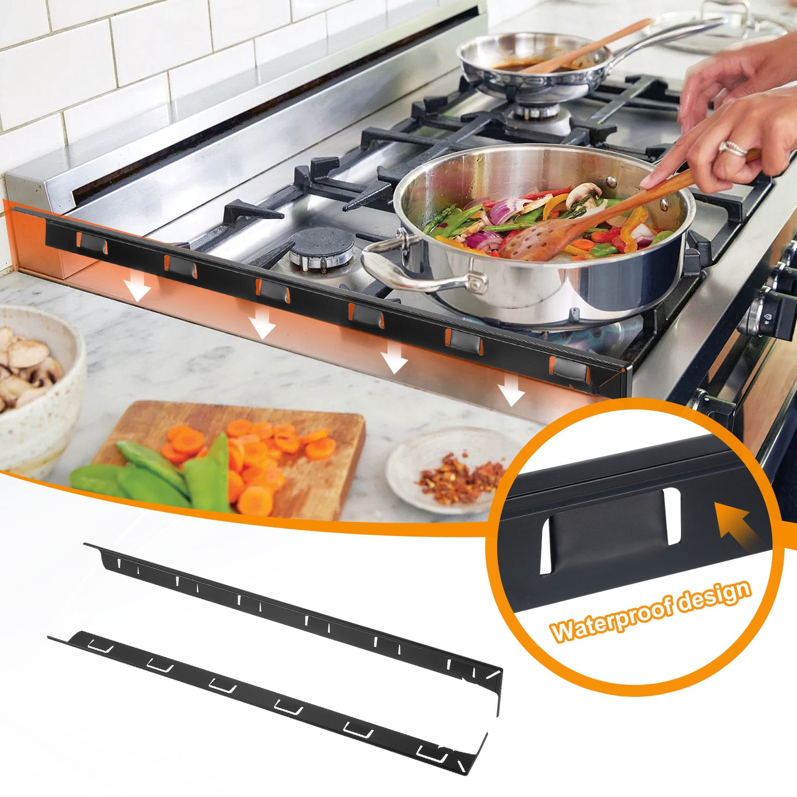 Unique Bargains Aluminum Stove Gap Filler for Kitchen Range Trim Black 0.3"
